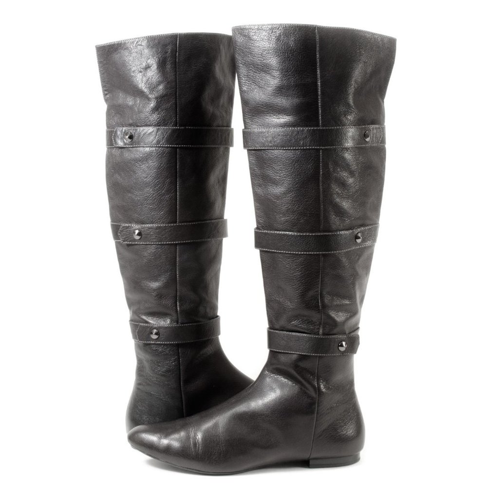 ISOLA Triple-Strap Knee High Black Leather Boots Size 8